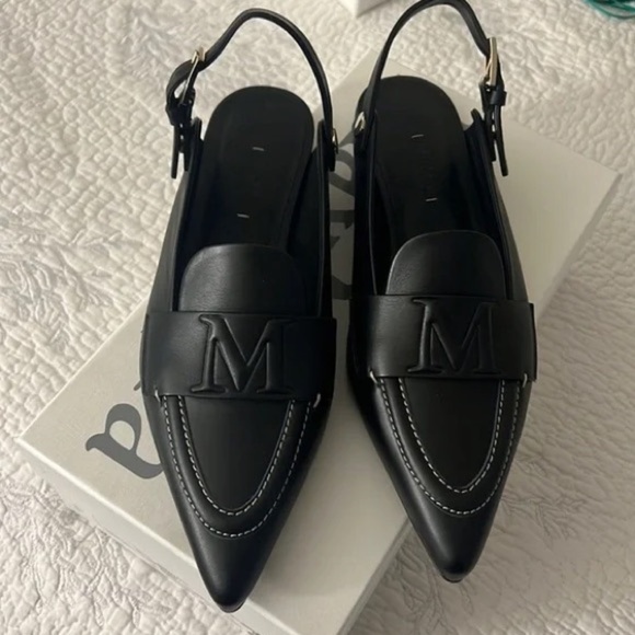 New Without Box Max Mara Black Leather Slingbacks Size: EU39 US8.5 Spring - Picture 5 of 15